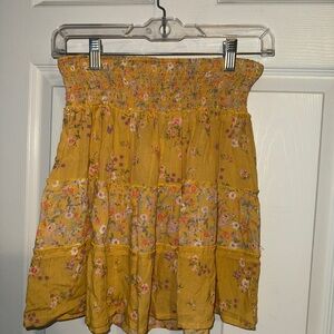 Pink Rose Mustard Floral Smocked Tiered Skirt